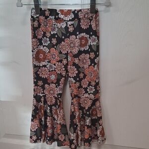 Girls Floral Flare Pants - Black with Pink Floral